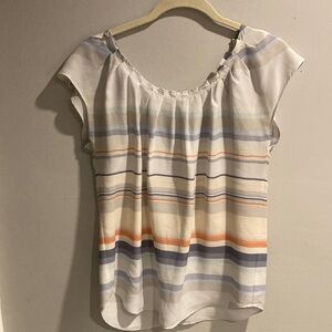 LC Lauren Conrad Women's Striped Blouse - Blue, Orange, Cream